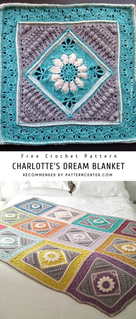 Charlotte's Dream Crochet Pattern Free | Pattern Center Shawl Crochet Pattern Easy, Easy Popcorn, Crochet Granny Squares Patterns, Afghan Crochet Patterns Easy, Squares Blanket, Granny Squares Crochet, Squares Crochet, Crochet Afghan Patterns Free, Crocheted Blanket