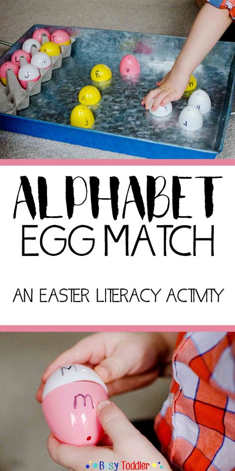 ABC Easter Egg Match: an Easter themed literacy activity for toddlers and preschoolers; ABC activity Literacy Activity For Toddlers, Easter Literacy, Toddler Alphabet, Kindergarten Goals, Abc Activity, Preschool Easter, Easter Crafts For Toddlers, Activity For Toddlers, Easter Activity