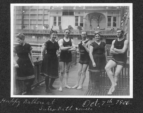 Happy Bathers at Sutro Bath House, San Francisco. 1906 Cliff House San Francisco, Sutro Baths San Francisco, San Francisco Beach, Sutro Baths, Vintage San Francisco, Through The Decades, Bathing Costumes, Bath Dress, Pool Chlorine