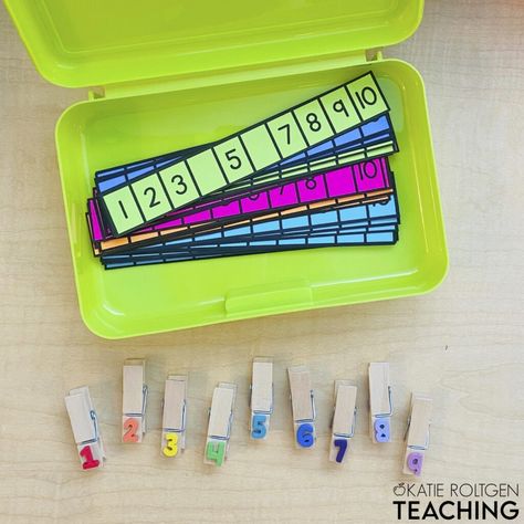 Practice Number Sense Skills with Missing Number Clip Cards - Katie Roltgen Teaching Number Clip Cards, Prek Classroom, Math Centers Kindergarten, Prek Math, Numbers Kindergarten, Wooden Clothespins, Kindergarten Centers, Numbers Preschool, Homeschool Learning