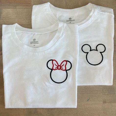 These tees are available in black and white styles. I use Bella Canvas black and white unisex styles, black womens relaxed fit vnecks, and women's relaxed fit white crewnecks. Youth tees are Bella canvas as well and are available in black and white. For babies they are available in 100% organic cotton onesies and tees. Please wash on cold and dry on low. If you are wanting a different design, more wording, or a different clothing style, please send me a message so we can discuss the details. If Hand Stitched Disney Shirt, Simple Disney Family Shirts, Disney T Shirts Family Ideas, Diy Disney Shirts For Family, Disneyland Shirts For Family, Disney Shirts Diy, Disney Shirts For Family Matching, Matching Disney Outfits, Disney Family Shirts Matching