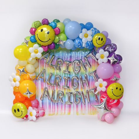 Happy Face Balloon Garland, Tye Dye Balloon Arch, Smiley Balloon Arch, Lisa Frank Balloon Garland, Tie Dye Balloon Arch, Tie Dye Decorations Party, 70s Balloon Arch, Colorful Balloon Arch, Lisa Frank Birthday Party