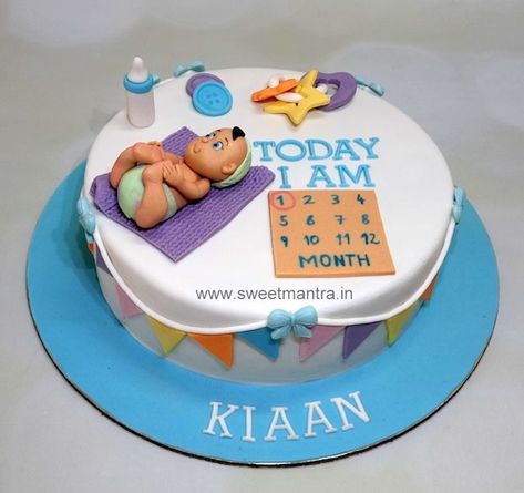 First Month Birthday Cake, 1st Month Birthday Cake, Birthday Cake For Boy, Month Cake, Cake For Boy, One Month Baby, Baby Birthday Cakes, Birthday Cake Ideas, Cake Delivery