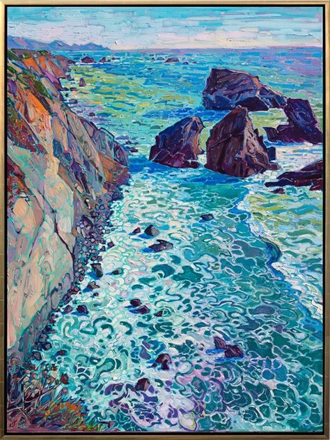 Coastal Foam - Purchase Contemporary Impressionism Prints by Erin Hanson Modern Impressionism Art, Contemporary Oil Painting, Modern Oil Painting Ideas, Coast Illustration, Impressionist Paintings Acrylic, Modern Impressionist Art, Coastal Art Painting, Modern Landscape Art, Coast Painting