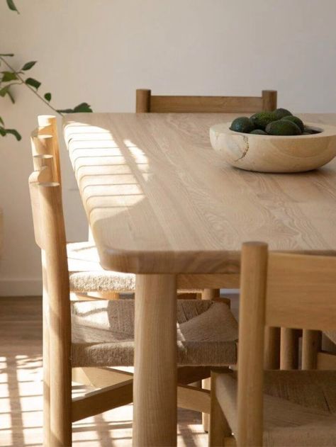 9 Wooden Dining Tables Made With Sustainable Materials - The Good Trade Raw Wood Dining Table, Dining Table Light Wood, Light Oak Dining Table, Oak Wood Table, Nature Office, Scandinavian Dining Table, Dining Table Oak, Ojai Valley, Record Room