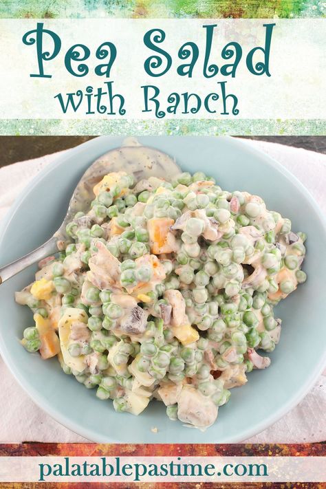 Pea Salad with Ranch combines thawed frozen peas with bacon and cheddar cheese in a creamy Ranch style dressing via @suelau1 Creamed Tuna On Toast, Peas With Bacon, Salad With Ranch, Unhealthy Recipes, Pea Salad Recipes, Classic Pasta Salad, Spring Salad Recipes, Tuna Salad Pasta, Creamy Ranch