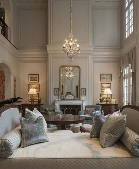 English Manor Interior Modern, French Chateau Interiors Modern Living Rooms, Chateau Style Interior, French Chateau Style Homes Interior, French Style Houses Interior, French Chateau Living Room, Modern French Chateau Interiors, Chateau Living Room, French Homes Interiors