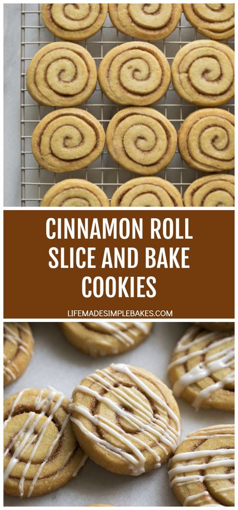 These slice and bake cinnamon roll cookies look and taste just like cinnamon rolls! They make a great addition to holiday cookie platters. #cinnamonrollsliceandbakecookies #cinnamonrollcookies #sliceandbakecookies #holidaycookies Slice Cookies Recipe, Roll And Slice Cookies, Rolled Christmas Cookies, Slice And Bake Christmas Cookies, Christmas Cookies For Cookie Exchange, Slice And Bake Cookies Recipes, Sliced Cookies, Roll Out Cookies, Slice Cookies