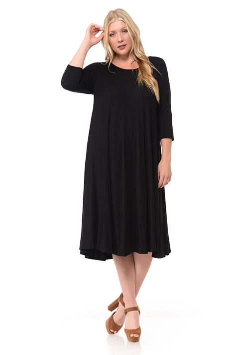 Pastel by Vivienne Womens ALine Trapeze Midi Dress Plus Size XXLarge Black *** Read more  at the image link.(It is Amazon affiliate link) #WomenDressesCollection Dress Plus Size Casual, Girls Accesories, Plus Jumpsuit, Stretch Knit Dress, Buy Clothes Online, Midi Dress Plus Size, Midi Dress Black, Flats Sandals, Plus Dresses