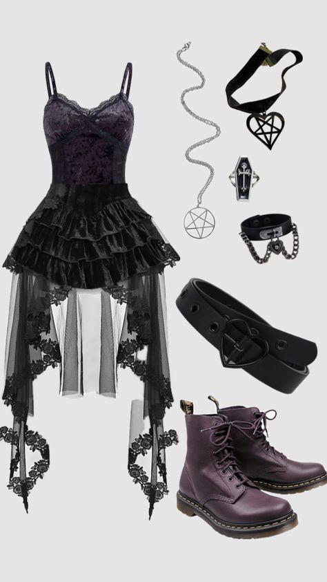 Purple and Black Goth Outfit Goth Eye Makeup, Purple Goth, Goth Outfit, Black Goth, Purple Outfits, Alt Fashion, Goth Outfits, Dream Clothes, Goth Fashion