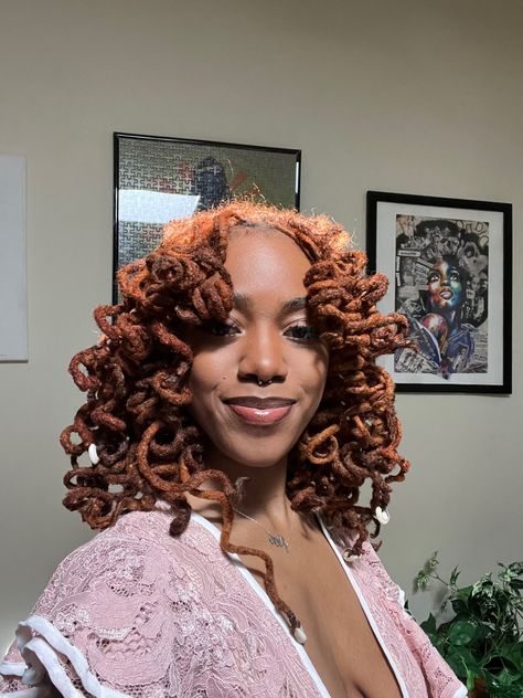 Spiral Curls On Locs, Short Curled Locs With Flexi Rods, Perm Rod On Locs, Perm Rods Locs, Locs Flexi Rods Style, Curled Short Locs, Loc Curls Styles Perm Rods, Flexi Rods Locs, Flexi Rod Loc Styles