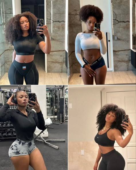 Gym Looks Black Women, Workout Fits Black Women, Meg The Stallion Workout, Black Fit Girl Aesthetic, Black Girls Gym Aesthetic, Thick Fit Aesthetic, Meghan Stallion, Gym Body Goal Black Women, Thicker Body Type