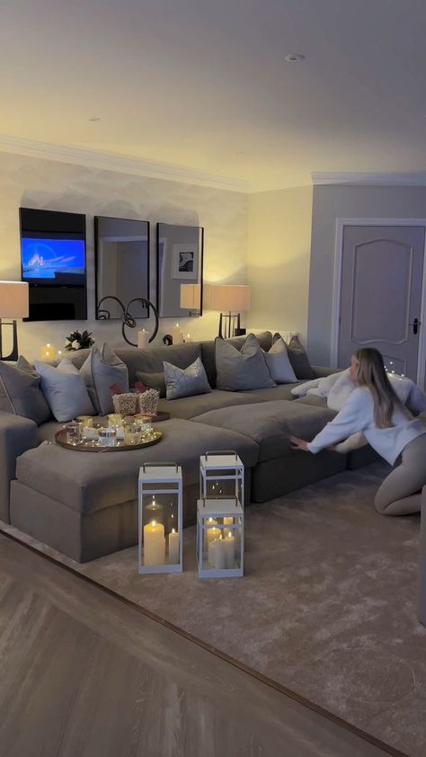 The perfect sofa for movie night!✨ Create a cosy cinema space in your own home with the Tribeca sofa range🤍 Get yours in time for Christmas via the link in our bio #livingroominspo #movienight #homedecor | Rowen Homes | Rowen Homes · Original audio Living Room Cinema Ideas, Cinema Sofa Ideas, Pyjama Lounge Decor Ideas, Small Lounge Room Ideas Cosy, Cinema Room Sofa, Small Cinema Room Ideas, Cinema Room Ideas, Home Cinema Room Ideas, Cinema Sofa