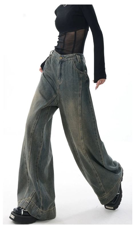 Baggy Boyfriend Jeans, High Waist Straight Jeans, Baggy Y2k, Vintage Wash Jeans, 2000s Clothes, Grunge Streetwear, Jeans Outfit Summer, Oversized Jeans, Jean Large