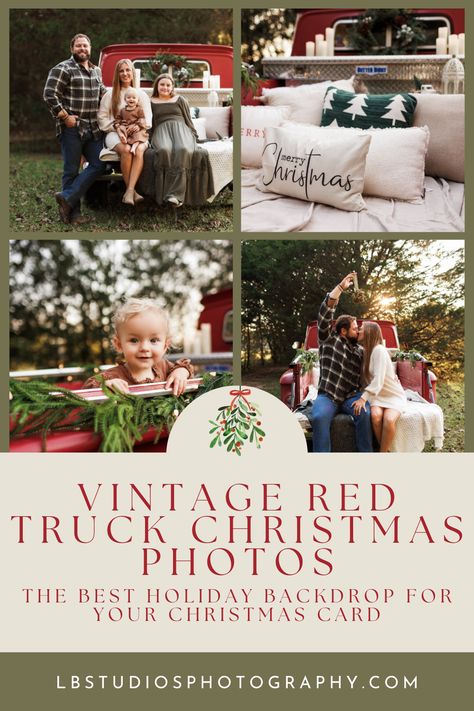 Looking for a great holiday backdrop for your Christmas card? LB Studios in Leeds, Alabama, is offering a limited number of Vintage Red Truck Mini Sessions on Sunday, November 17! Red Truck Holiday Photos, Truck Mini Session Photo Ideas, Christmas Truck Photoshoot, Holiday Backdrop, Christmas Red Truck, Vintage Red Truck, Christmas Mini Sessions, Christmas Truck, Vintage Truck