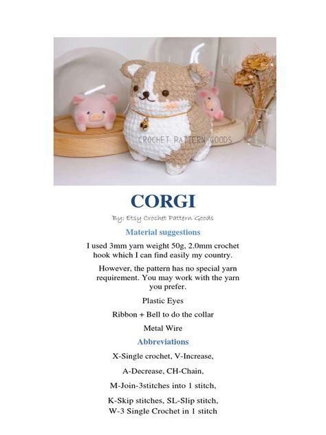 Scribd is the world's largest social reading and publishing site. Crochet Corgi Pattern Free Amigurumi, Crochet Corgi Pattern Free, Scribd Crochet Pattern, Corgi Crochet Pattern Free, Corgi Crochet, Crochet Corgi, Corgi Pattern, Crocheted Cow Pattern, Crochet Doll Tutorial