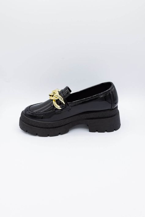 If this shoe doesn’t scream Gen Z then I don’t know what does. You need these trendy Qupid Shoes Parkway Chain Loafers for Women in Leather Black! With a shiny gold chain across the vamp and chunky lug sole these are so easy to match with, from ripped denim to your favorite dress! Features: Qupid Shoes Style: PARKWAY-03 BLACK PATENT Color: Leather Black Women’s shoe Loafer shoe Leather upper Gold chain across vamp Rounded toe Slip on design Cushioned footbed Measurements from size 5: Platform: 1 Loafer Shoe, Boots Casual, Qupid Shoes, Ripped Denim, Lug Sole, Favorite Dress, Loafers For Women, Casual Boots, Platform Sandals