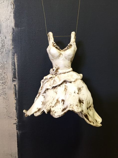 I made a clay dress, inspired by my tutu dresses. Paper Dress Art, Sculpture Fashion, Clay People, Miniature Dress, Fashion Themes, Pottery Sculpture, Ceramics Projects, Clay Art Projects, Ceramics Ideas Pottery