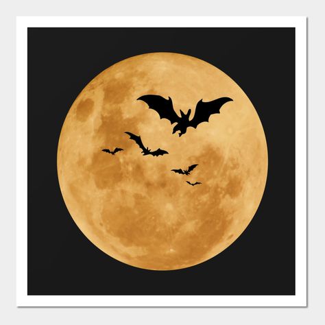 Haunted Halloween moon, swarming with bats! -- Choose from our vast selection of art prints and posters to match with your desired size to make the perfect print or poster. Pick your favorite: Movies, TV Shows, Art, and so much more! Available in mini, small, medium, large, and extra-large depending on the design. For men, women, and children. Perfect for decoration. Spooky Moon Painting, Halloween Moon Drawing, Bat Pictures, Vampire Moon, Moon With Bats, Moon Decorations, Spooky Moon, Halloween Posters, Abc Design