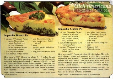 Impossible Pies With Bisquick, Impossible Pie Recipes Bisquick, Impossible Pie Bisquick, Bisquick Impossible Pie, Afib Diet, Bisquick Pie, Impossible Pie Recipes, Breakfast Casserole Bisquick, Seafood Pie Recipe