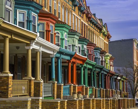 https://flic.kr/p/23fyVhd | Colorful Rowhouses, Baltimore #baltimore #rowhouses #paintedladies Baltimore Aesthetic, Baltimore Architecture, Bridges Architecture, Baltimore City, South Central, City Vibe, Row House, Porch Design, Private Property