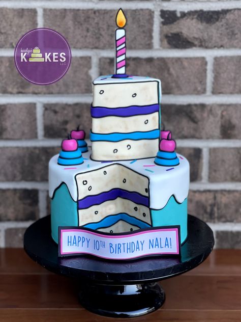 30th Birthday Cake Ideas, Comic Cake, Cartoon Birthday Cake, Slice Cake, Fondant Cake Designs, Slice Of Cake, Creative Cake Decorating, Cartoon Cake, Creative Birthday Cakes