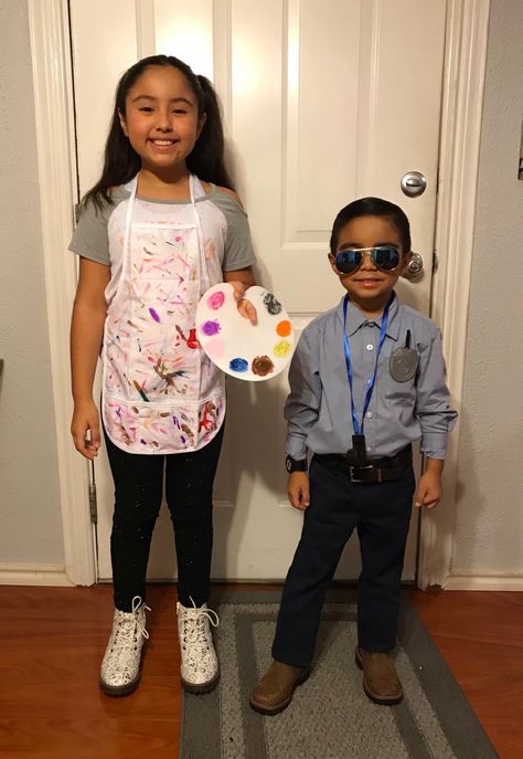 Career Day Dress Up! Artist &  Cop/detective Career Day Outfit For Kids, Career Day Dress Up Ideas, Career Day Outfits, Career Costumes, Art Teacher Outfits, Dress Up Ideas, Romantic Questions, Career Day, Career Outfits