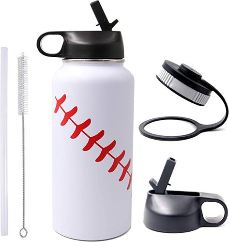 Amazon.com: 32 oz Baseball Softball Water Bottle, Wide Mouth Sports Flask Metal Travel Tumbler with 2 Lids 18/8 Stainless Steel Double Wall Vacuum Insulated (32oz, White baseball) : Sports & Outdoors Baseball Water Bottle, Football Water Bottles, Personalized Baseball Gifts, Metal Water Bottle, Portable Water Bottle, Water Tumbler, Best Water Bottle, Fan Accessories, Water Bottle Design