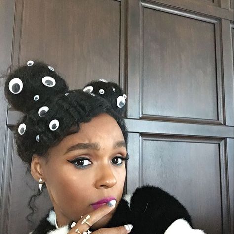 Janelle Monáe, Eyes Open, Googly Eyes, Beauty School, Eyes Makeup, How To Do Nails, Her Hair, Natural Hair, Face Paint