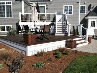 Two Tier Deck - Photos & Ideas | Houzz Tiered Back Deck, 2 Tiered Deck Ideas, 2 Tier Deck Ideas Backyards, Two Tier Deck Ideas, 2 Tier Deck Ideas, 2 Level Deck Ideas, Two Tier Deck, 2 Tier Deck, Transitional Backyard