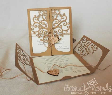 Cricut Wedding Invitations, Tree Invitation, Wedding Invitations Leaves, Tree Wedding Invitations, Cricut Wedding, Burgundy Wedding Invitations, Pocket Wedding Invitations, Laser Cut Wedding, Laser Cut Wedding Invitations