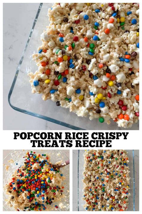 Popcorn Rice Crispy Treats! Perfect Treat Any Occasion! Popcorn Crispy Treats, Popcorn Rice Crispy Treats, Rice Crispy Cereal, Salty Desserts, Rice Krispie Cereal, Popcorn Treats, Butter Popcorn, Sweet Bar, Cereal Treats