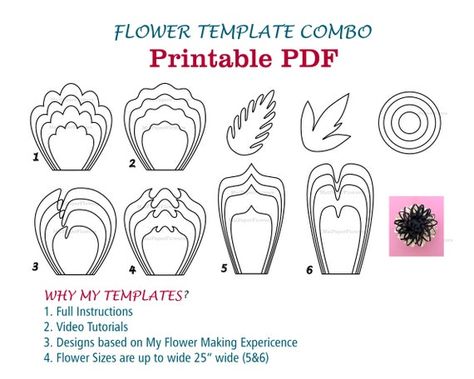 Paper Flowers Large, Paper Flower Templates Pdf, Big Paper Flowers, Paper Flower Templates, Printable Flowers, Flower Petal Template, Paper Rose Template, Flower Templates Printable, Flower Svg Files