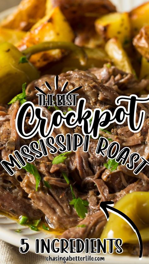 Savor the simplicity of this 5-Ingredient Crockpot Mississippi Roast! Perfect for busy days, it's a mouth-watering, low-effort meal. Click for the recipe and enjoy a hearty dinner tonight! 🥘 #CrockpotRecipes #EasyDinner #MississippiRoast #KetoFriendly Potroast Crockpot Mississippi, Crockpot Mississippi Roast, Mississippi Mud Roast Crock Pot, Crockpot Mississippi Pot Roast, Mississippi Pot Roast Crockpot, Pot Roast Crockpot, Slow Cooker Mississippi Roast, Roast Crockpot, Mississippi Roast Recipe