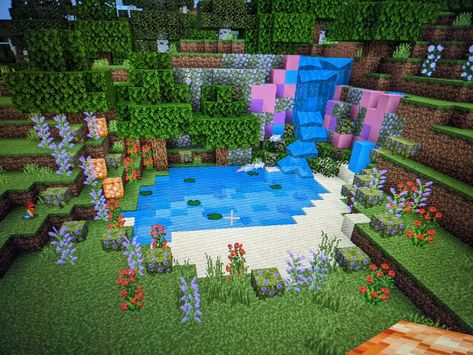 Minecraft Axolotl Habitat Ideas, Axolotl Cave Minecraft, Axolotl Minecraft Habitat, Axolotl Habitat, Minecraft Axolotl Habitat, Pretty Minecraft Houses, Mushroom Land, Garden Minecraft, Minecraft Axolotl