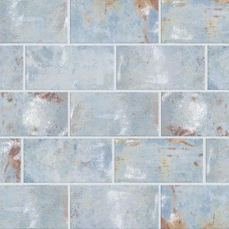 Merola Tile Biarritz Blue 3 in. x 6 in. Ceramic Wall Tile (5.72 sq. ft./Case) WMZ36BZBL - The Home Depot Blue And White Kitchen Aesthetic, Fireplace Facade, Blue Backsplash, Ceramic Subway Tile, Merola Tile, Mosaic Wall Tiles, Blue Tiles, Ceramic Floor, Porcelain Flooring