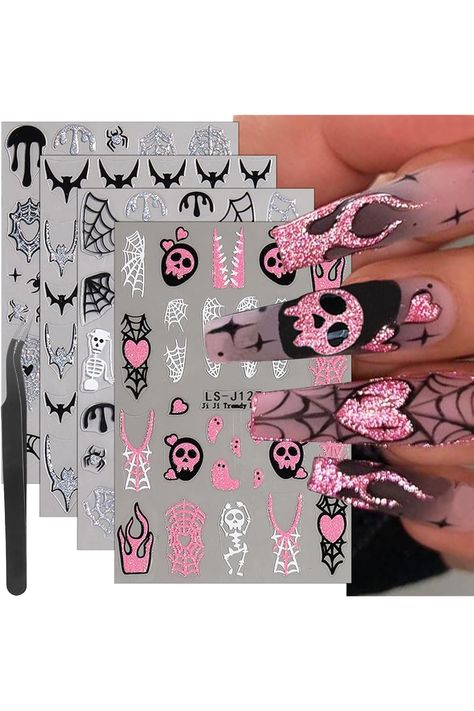 8 Sheets Halloween Nail Decals for Nail Art Scary Bat Spider Web Nail Art Stickers Silver Spider Pink Glitter Skull Nail Stickers 3D Self-Adhesive Skeleton Pumpkin Nail Design Decals for Women Girls Pumpkin Nail Design, Spider Web Nail Art, Web Nail Art, Pumpkin Nail Designs, Halloween Nail Decals, Pumpkin Nail, Decals For Women, Glitter Skull, Art Scary