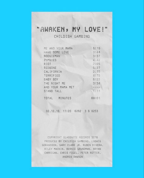 Awaken My Love Wallpaper, Album Receipts, Awaken My Love, Album Receipt, Cool Album Covers, Room Stickers, Childish Gambino, Artist Album, Love Posters