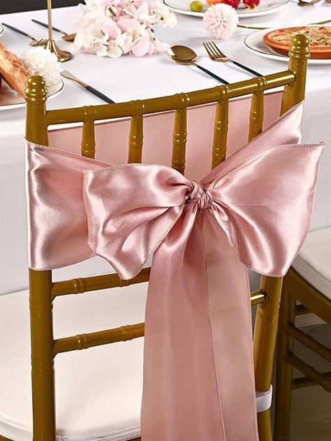 Wedding Chair Decorations Ribbon, Pink And White Party, Birthday Chair, Chivari Chairs, Rose Gold Satin, Party Chairs, Sweet 16 Decorations, Wedding Chair Decorations, Wedding Aisle Decorations