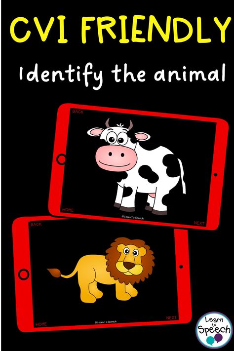 This CVI resource is great for working on vocabulary, object identification, visual attention, object recognition and task completion. The high contrast cards are designed for students with Cortical Visual Impairment (CVI), low vision or visual impairments. These cards contain 10 farm animals in 3 different activities. Please preview the product to decide if it is suitable for the phase of CVI your student is in. Visual Cues For Preschool, Cvi Resources, Cortical Visual Impairment Activities, Visuals For Nonverbal Children, High Contrast Cards, Cvi Activities, Cortical Visual Impairment, Visual Impairment, Low Vision