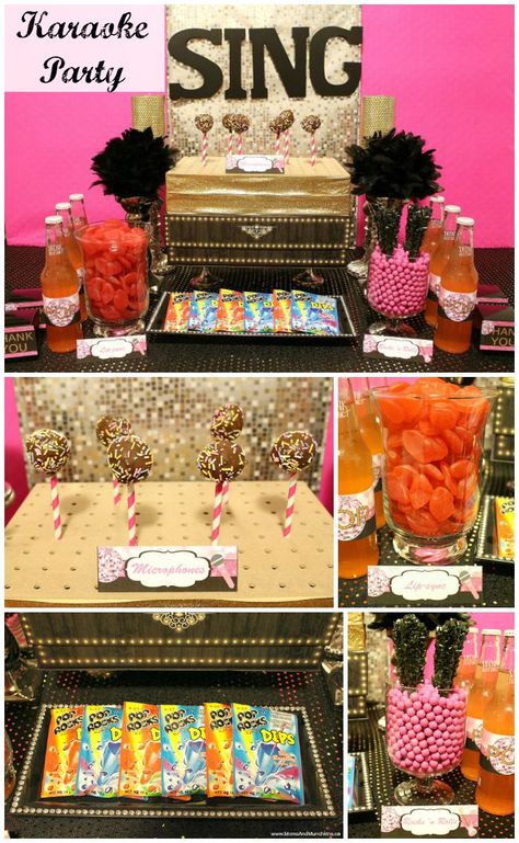 Karaoke Party Ideas - fun DIY decorating ideas, creative party food, birthday favors and more. Diy Karaoke Party, Karaoke Party Ideas, Halloween Karaoke, Karaoke Birthday, Birthday Themes For Adults, Rockstar Birthday, Rockstar Birthday Party, Rock Star Party, Karaoke Party