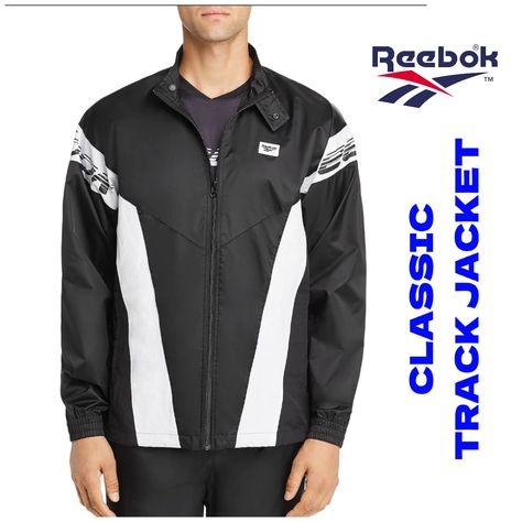 Brand New New With Tags Deatails Brand: Reebok Features: Reebok Men's Track Jacket, Mens Lightweight Jackets Shell 100% Nylon Shoulder Strap 100%Nylon Lining 100% Polyester Mens Lightweight Jacket, White Windbreaker, Reebok Black, Retro Sports, Vintage Reebok, Mens Windbreaker, Pullover Windbreaker, Reebok Classic, Team Apparel