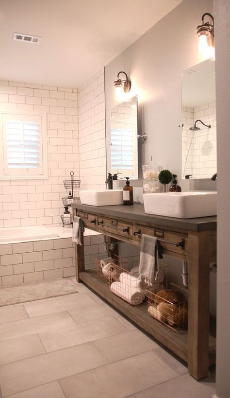 Trough Sink Bathroom, Rustic Master Bath, Baños Shabby Chic, Makeover Kamar Mandi, Wooden Bathroom Vanity, Bad Inspiration, Wooden Bathroom, Sink Vanity, Bathroom Redo