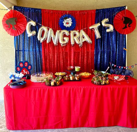 State Decor, College Bedding, Graduation Tables, College Party, Grad Party Decorations, Fresno State, College Parties, State College, Balloon Decorations Party