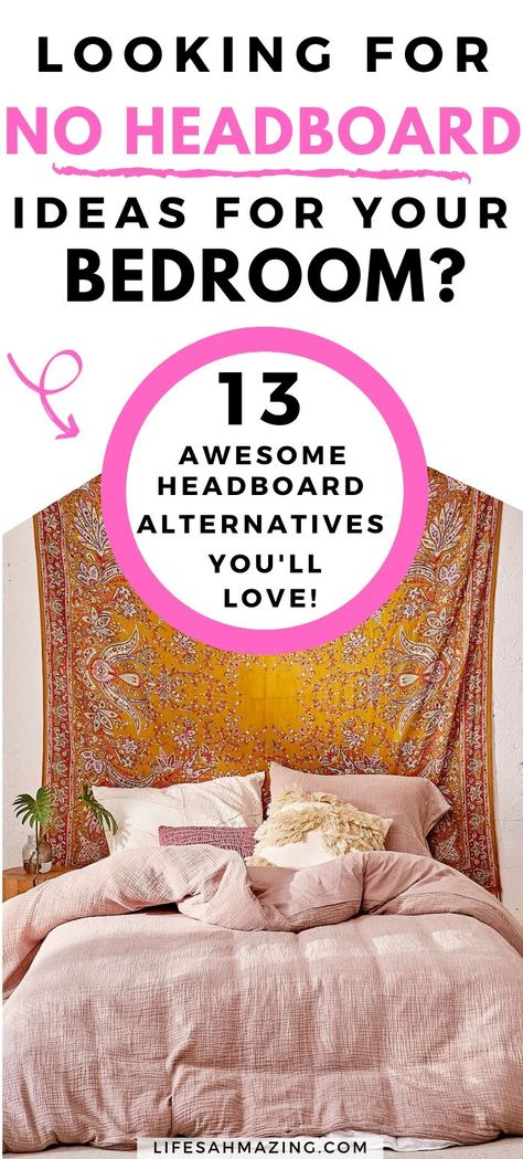 Ideas For Beds Without Headboards, Headboard Wall Ideas Above Bed, Bedroom No Headboard Ideas, Bed No Headboard Ideas, Bed With No Headboard Ideas, No Headboard Bed Ideas, Bedroom No Headboard, No Headboard Ideas, No Headboard Ideas Bedroom