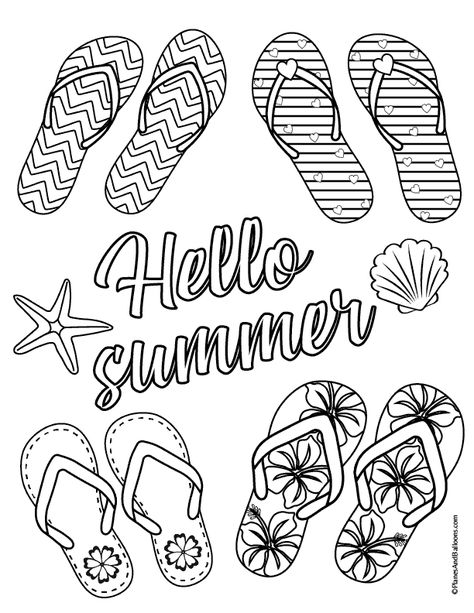 Flip Flop Drawing, Hawian Party, Balloon Activities, Postcard Idea, Hawaii Crafts, Summer Coloring Sheets, Chibi Coloring, Disney Hawaii, Camping Coloring Pages