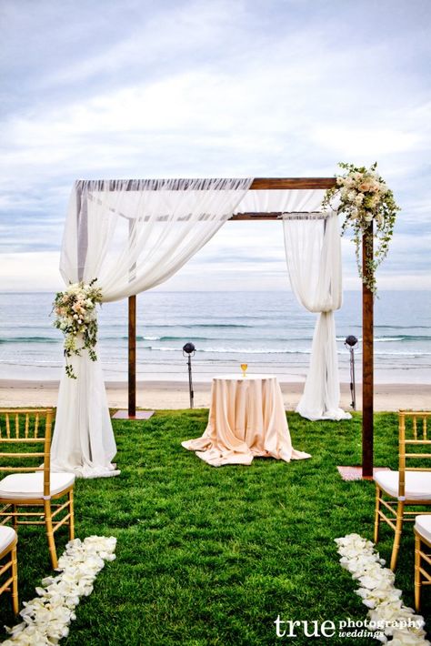 Amy and John's Scripps Seaside Forum Wedding with I Do...Weddings  / from truephotography.com Ceremony Flowers Aisle, Wedding Pergola, Beach Wedding Arch, Wedding Chuppah, Wedding Isles, Wedding Setup, Wedding Canopy, Gazebo Wedding, Wedding Arch Flowers