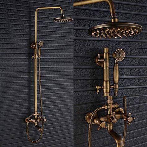 Floor Tile Small Bathroom, Tile Small Bathroom, Small Bathroom Remodels, Bronze Bathroom, Shower Fixtures, Bathroom Redesign, Shower Faucet Sets, Bathroom Tub, Rainfall Shower Head