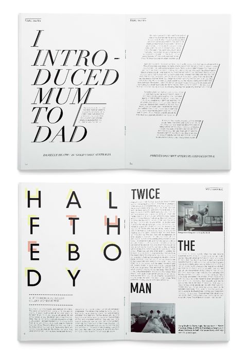 Double Page Spread Possible Option. I love the layout of the text in the upper right corner. Magazine Layout Design Text Heavy, Text Heavy Layout Design, Zine Typography, Layout Design Editorial, Typography Magazine, Double Page Spread, Magazine Layout Inspiration, 잡지 레이아웃, Pub Design