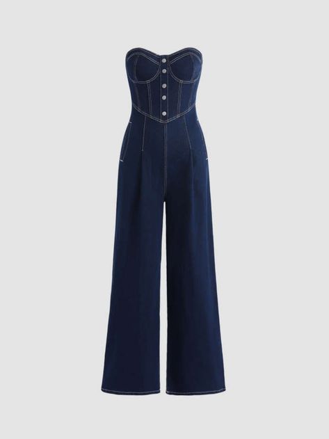 Button Corset, Coffee Shop Work, Style Wide Leg Trousers, Jeans Refashion, Deconstruction Fashion, Custom Jeans, Strapless Jumpsuit, Easy Trendy Outfits, Clothing Details